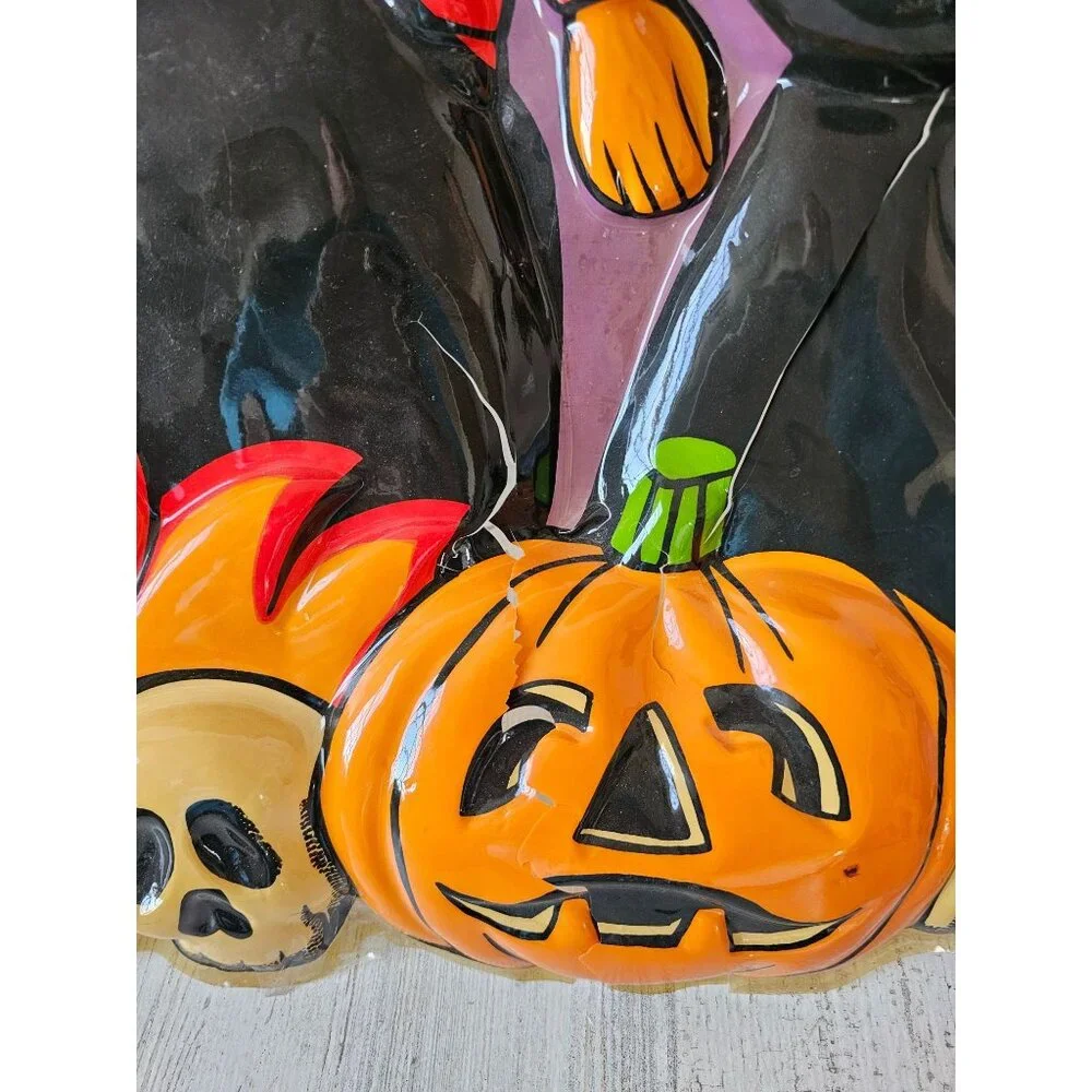 Vintage witch celluloid plastic Halloween hanging lawn window cauldron skulls ca